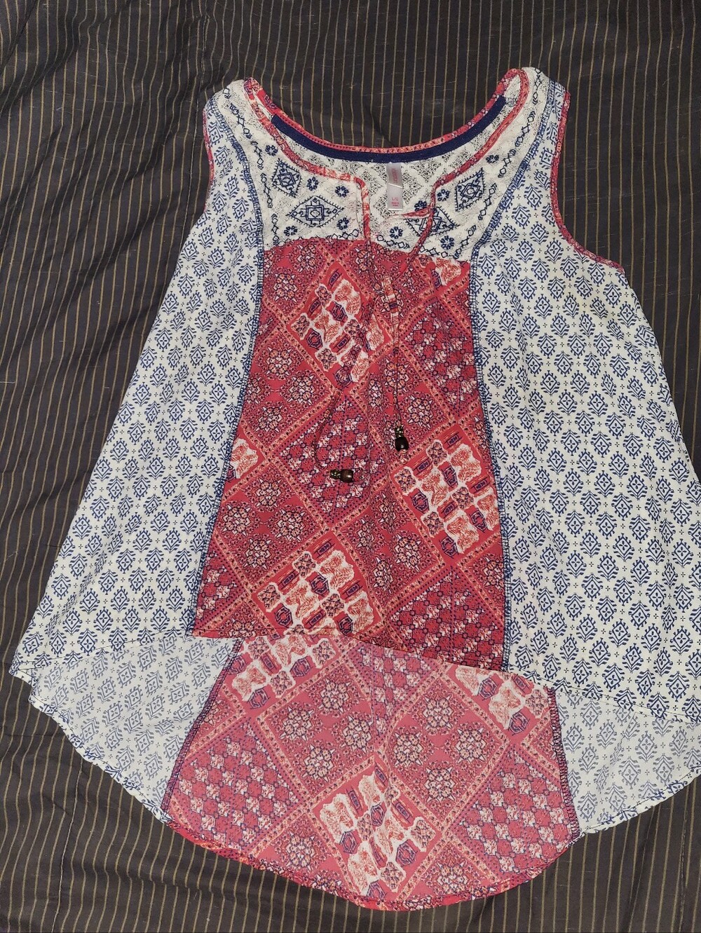 Xhilaration Boho Patchwork Bandana High-Low Tank Top Lace Large